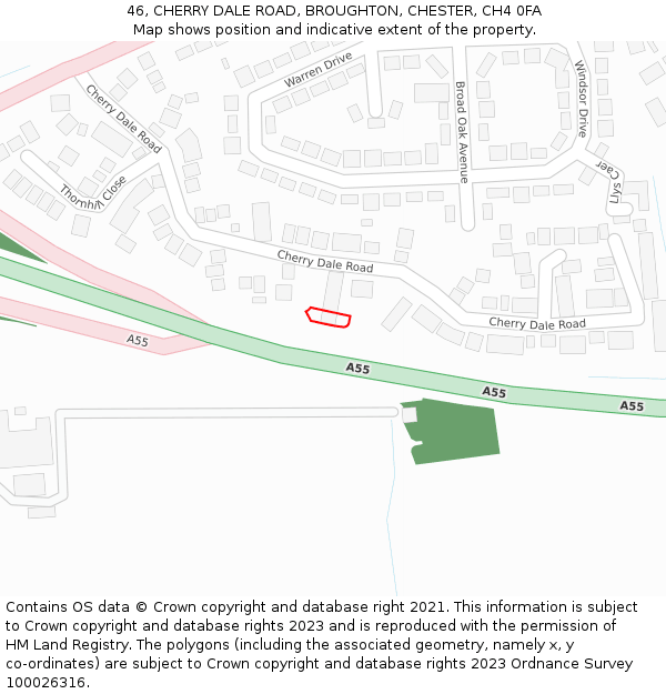 46, CHERRY DALE ROAD, BROUGHTON, CHESTER, CH4 0FA: Location map and indicative extent of plot