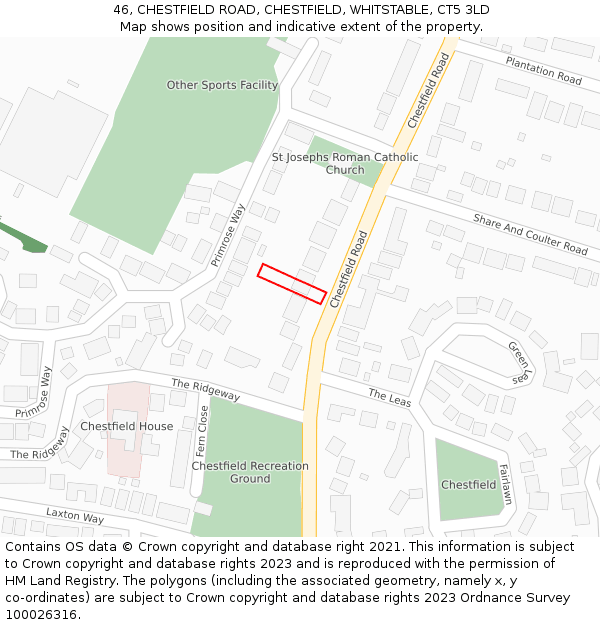 46, CHESTFIELD ROAD, CHESTFIELD, WHITSTABLE, CT5 3LD: Location map and indicative extent of plot