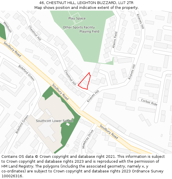 46, CHESTNUT HILL, LEIGHTON BUZZARD, LU7 2TR: Location map and indicative extent of plot