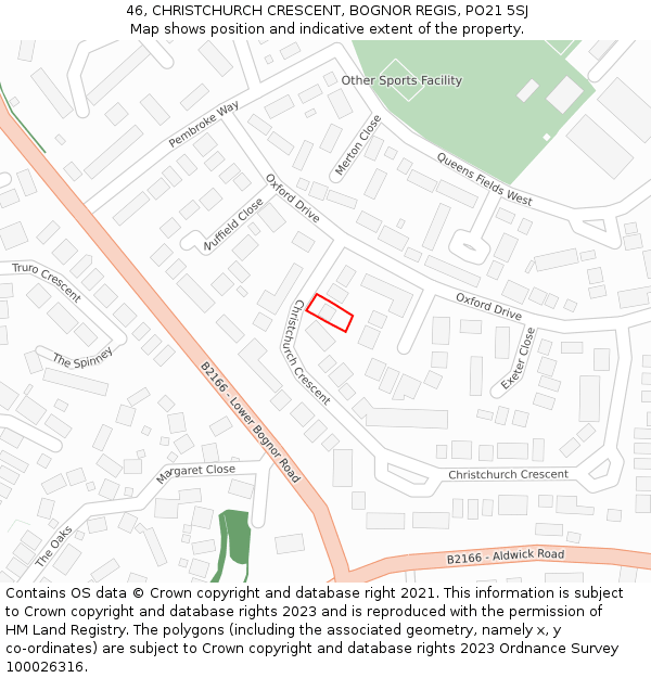 46, CHRISTCHURCH CRESCENT, BOGNOR REGIS, PO21 5SJ: Location map and indicative extent of plot