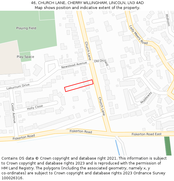46, CHURCH LANE, CHERRY WILLINGHAM, LINCOLN, LN3 4AD: Location map and indicative extent of plot