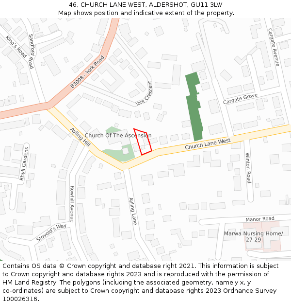 46, CHURCH LANE WEST, ALDERSHOT, GU11 3LW: Location map and indicative extent of plot