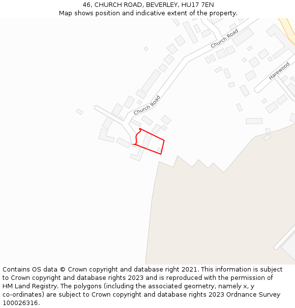 46, CHURCH ROAD, BEVERLEY, HU17 7EN: Location map and indicative extent of plot