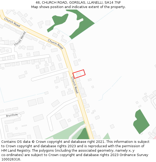 46, CHURCH ROAD, GORSLAS, LLANELLI, SA14 7NF: Location map and indicative extent of plot