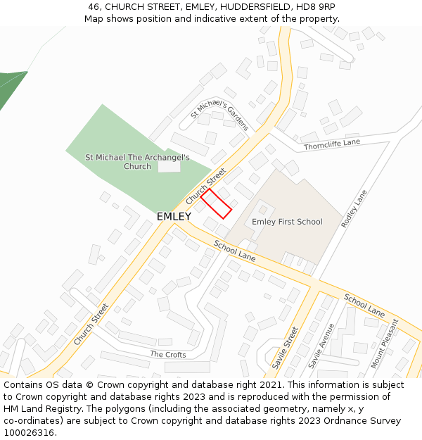 46, CHURCH STREET, EMLEY, HUDDERSFIELD, HD8 9RP: Location map and indicative extent of plot