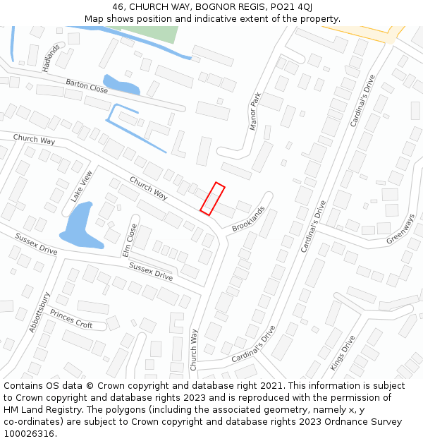 46, CHURCH WAY, BOGNOR REGIS, PO21 4QJ: Location map and indicative extent of plot