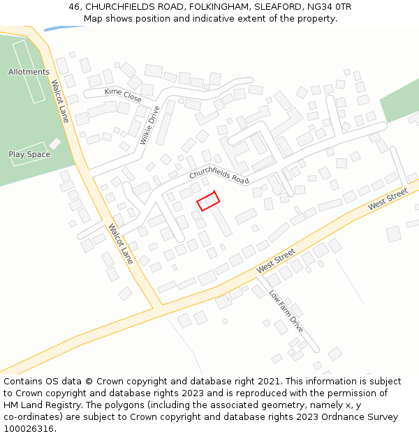 46, CHURCHFIELDS ROAD, FOLKINGHAM, SLEAFORD, NG34 0TR: Location map and indicative extent of plot