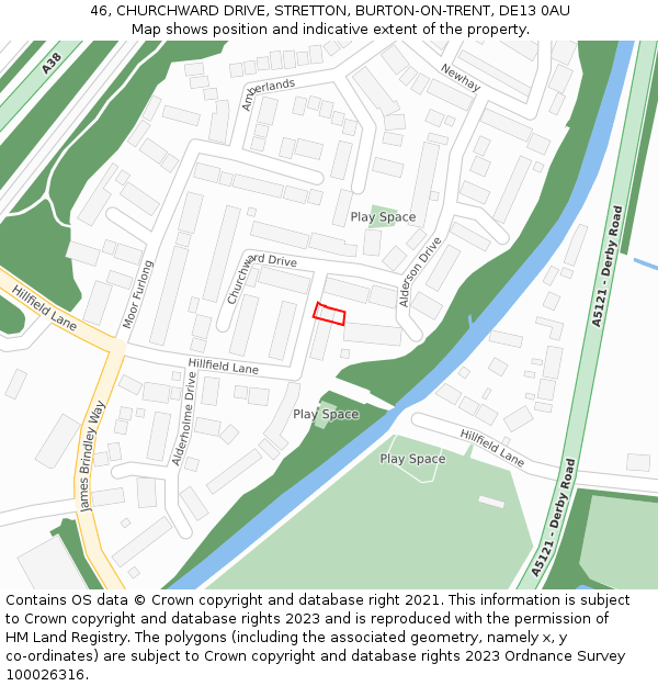 46, CHURCHWARD DRIVE, STRETTON, BURTON-ON-TRENT, DE13 0AU: Location map and indicative extent of plot