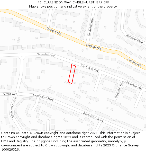 46, CLARENDON WAY, CHISLEHURST, BR7 6RF: Location map and indicative extent of plot