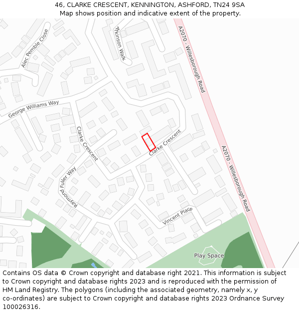 46, CLARKE CRESCENT, KENNINGTON, ASHFORD, TN24 9SA: Location map and indicative extent of plot