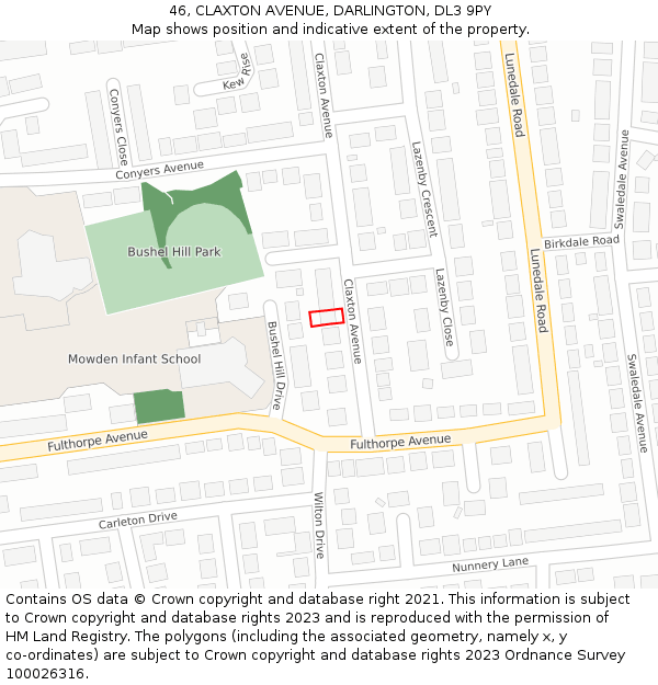 46, CLAXTON AVENUE, DARLINGTON, DL3 9PY: Location map and indicative extent of plot