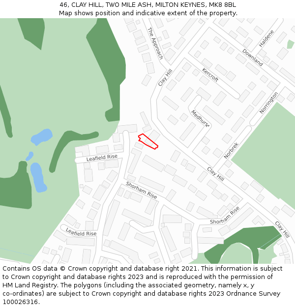 46, CLAY HILL, TWO MILE ASH, MILTON KEYNES, MK8 8BL: Location map and indicative extent of plot