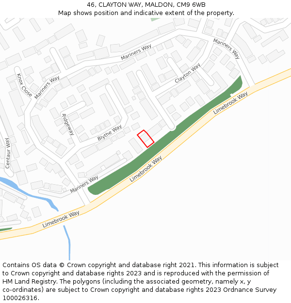 46, CLAYTON WAY, MALDON, CM9 6WB: Location map and indicative extent of plot