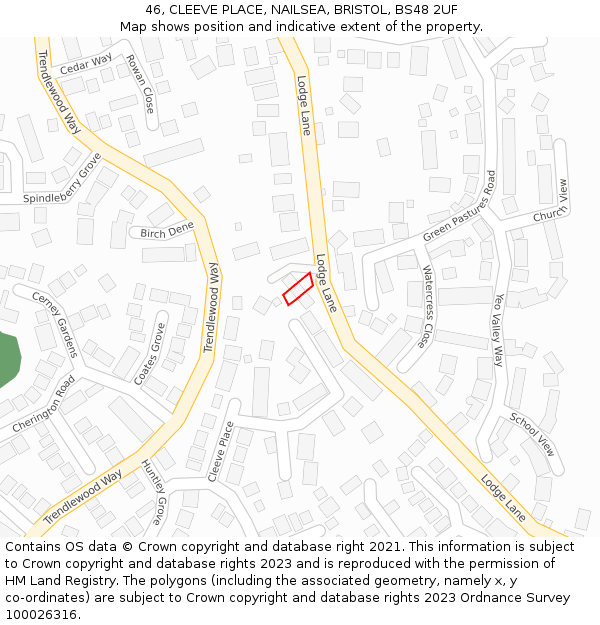 46, CLEEVE PLACE, NAILSEA, BRISTOL, BS48 2UF: Location map and indicative extent of plot