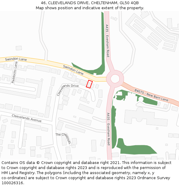 46, CLEEVELANDS DRIVE, CHELTENHAM, GL50 4QB: Location map and indicative extent of plot