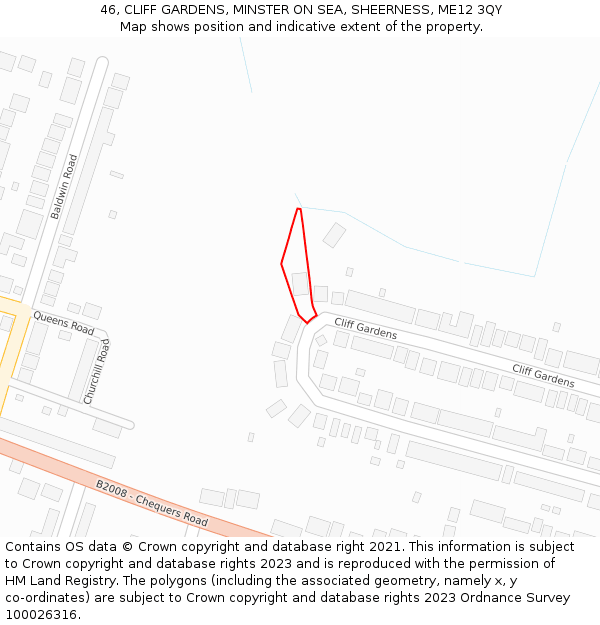 46, CLIFF GARDENS, MINSTER ON SEA, SHEERNESS, ME12 3QY: Location map and indicative extent of plot
