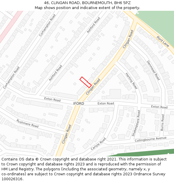 46, CLINGAN ROAD, BOURNEMOUTH, BH6 5PZ: Location map and indicative extent of plot