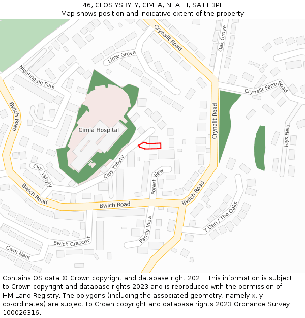 46, CLOS YSBYTY, CIMLA, NEATH, SA11 3PL: Location map and indicative extent of plot