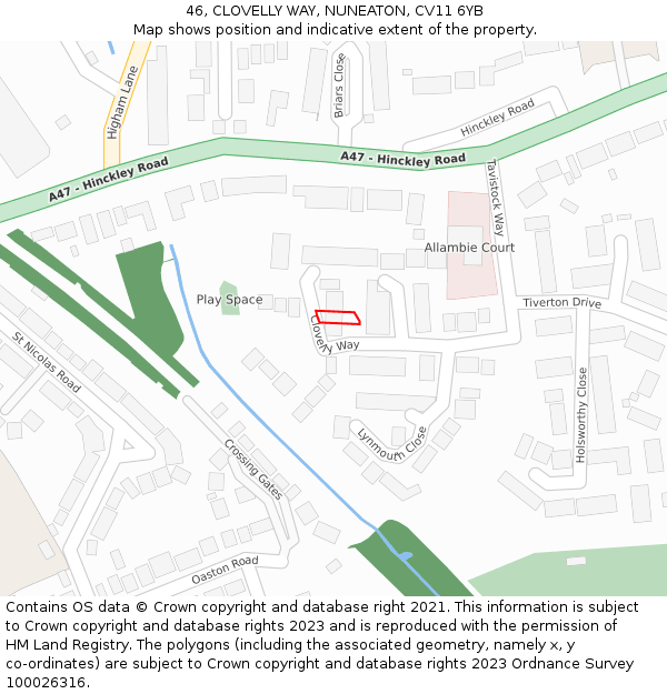 46, CLOVELLY WAY, NUNEATON, CV11 6YB: Location map and indicative extent of plot