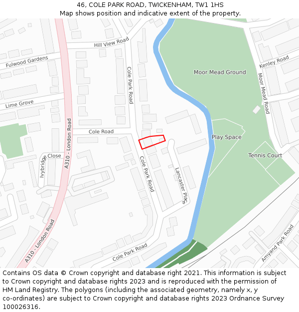 46, COLE PARK ROAD, TWICKENHAM, TW1 1HS: Location map and indicative extent of plot