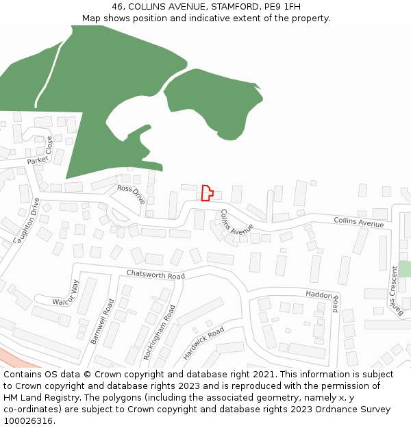 46, COLLINS AVENUE, STAMFORD, PE9 1FH: Location map and indicative extent of plot