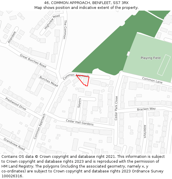 46, COMMON APPROACH, BENFLEET, SS7 3RX: Location map and indicative extent of plot