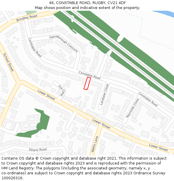 46, CONSTABLE ROAD, RUGBY, CV21 4DF: Location map and indicative extent of plot