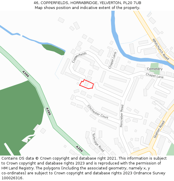 46, COPPERFIELDS, HORRABRIDGE, YELVERTON, PL20 7UB: Location map and indicative extent of plot
