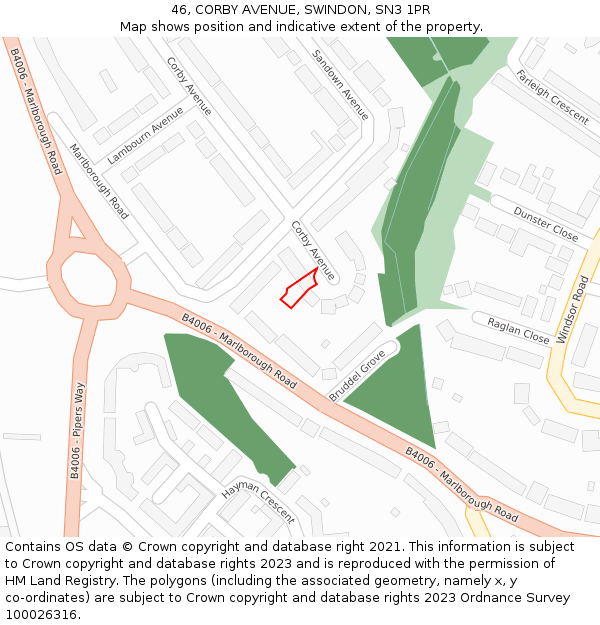 46, CORBY AVENUE, SWINDON, SN3 1PR: Location map and indicative extent of plot