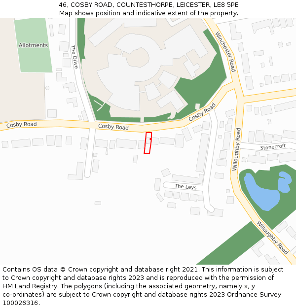 46, COSBY ROAD, COUNTESTHORPE, LEICESTER, LE8 5PE: Location map and indicative extent of plot