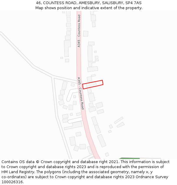46, COUNTESS ROAD, AMESBURY, SALISBURY, SP4 7AS: Location map and indicative extent of plot