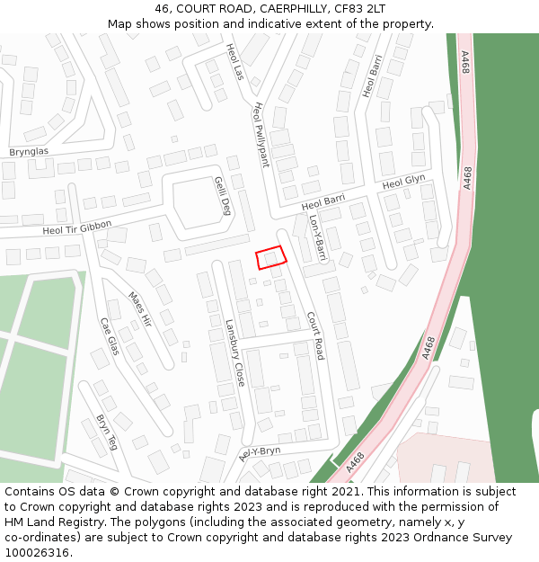 46, COURT ROAD, CAERPHILLY, CF83 2LT: Location map and indicative extent of plot