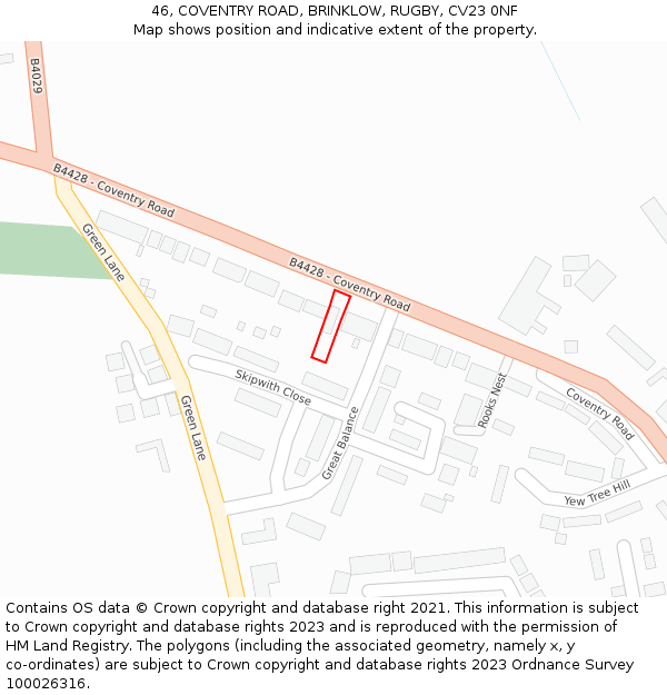 46, COVENTRY ROAD, BRINKLOW, RUGBY, CV23 0NF: Location map and indicative extent of plot