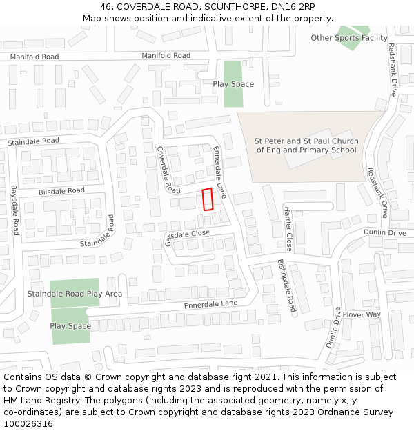 46, COVERDALE ROAD, SCUNTHORPE, DN16 2RP: Location map and indicative extent of plot