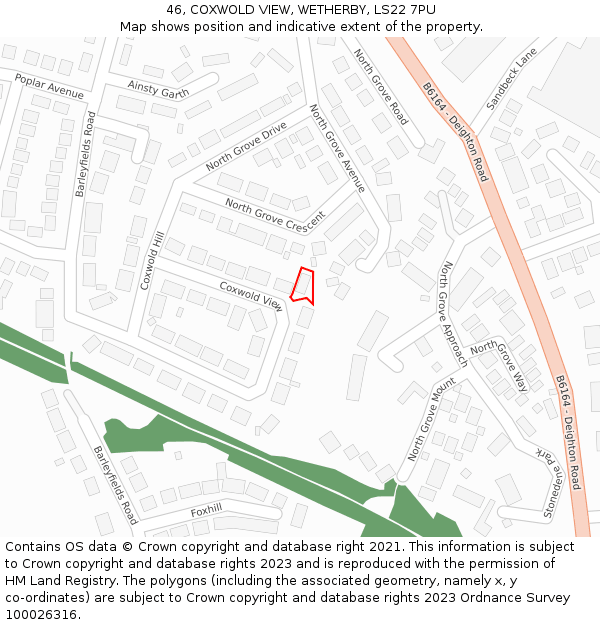 46, COXWOLD VIEW, WETHERBY, LS22 7PU: Location map and indicative extent of plot