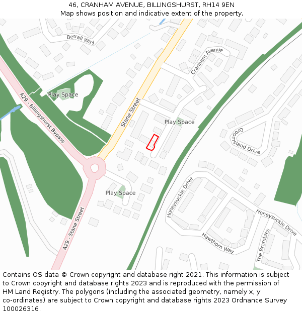 46, CRANHAM AVENUE, BILLINGSHURST, RH14 9EN: Location map and indicative extent of plot