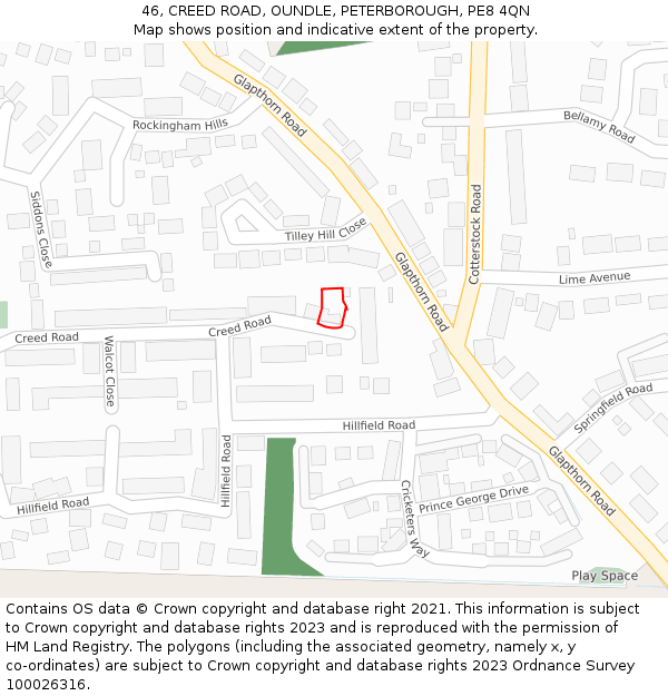 46, CREED ROAD, OUNDLE, PETERBOROUGH, PE8 4QN: Location map and indicative extent of plot