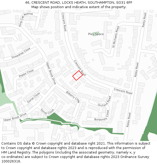 46, CRESCENT ROAD, LOCKS HEATH, SOUTHAMPTON, SO31 6PF: Location map and indicative extent of plot