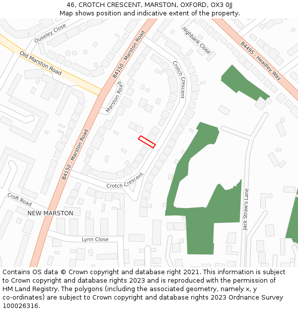 46, CROTCH CRESCENT, MARSTON, OXFORD, OX3 0JJ: Location map and indicative extent of plot