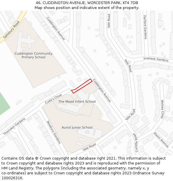 46, CUDDINGTON AVENUE, WORCESTER PARK, KT4 7DB: Location map and indicative extent of plot