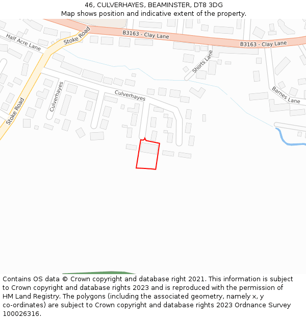46, CULVERHAYES, BEAMINSTER, DT8 3DG: Location map and indicative extent of plot
