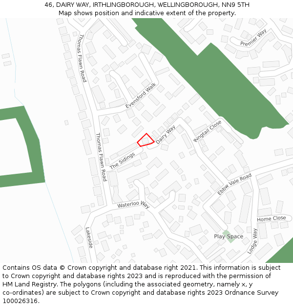 46, DAIRY WAY, IRTHLINGBOROUGH, WELLINGBOROUGH, NN9 5TH: Location map and indicative extent of plot