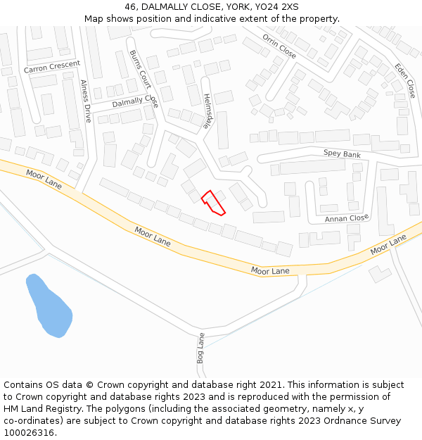 46, DALMALLY CLOSE, YORK, YO24 2XS: Location map and indicative extent of plot