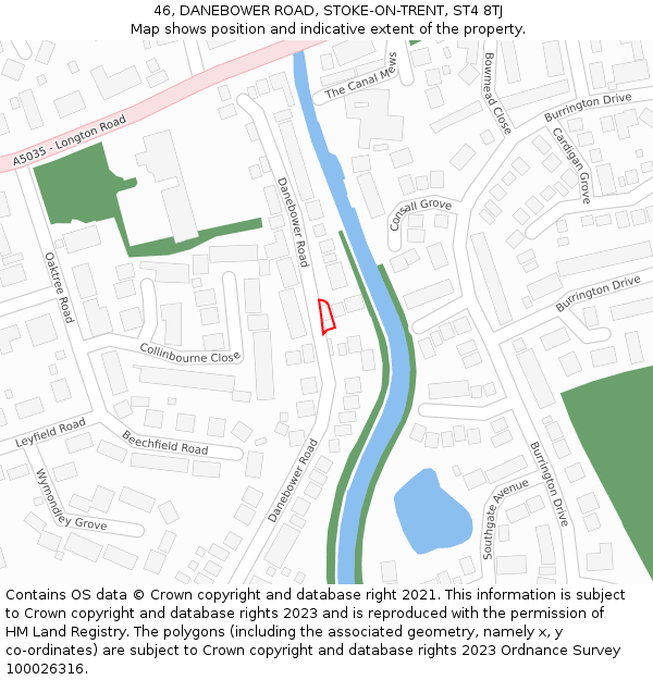 46, DANEBOWER ROAD, STOKE-ON-TRENT, ST4 8TJ: Location map and indicative extent of plot