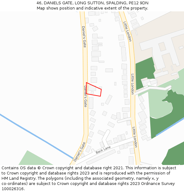 46, DANIELS GATE, LONG SUTTON, SPALDING, PE12 9DN: Location map and indicative extent of plot