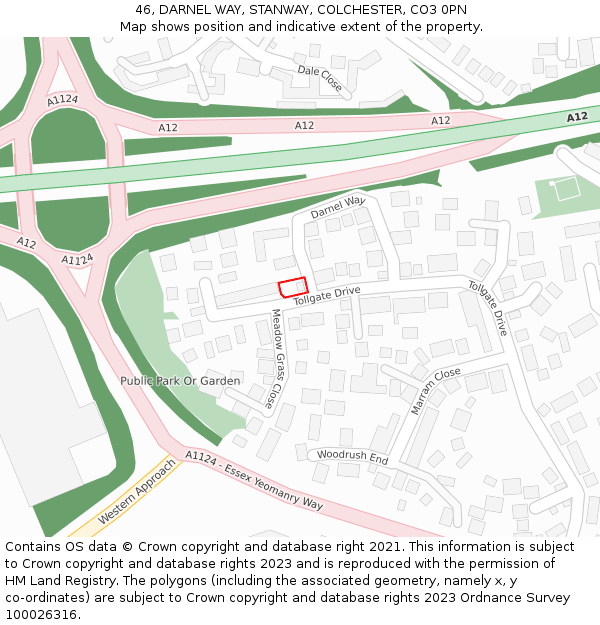 46, DARNEL WAY, STANWAY, COLCHESTER, CO3 0PN: Location map and indicative extent of plot