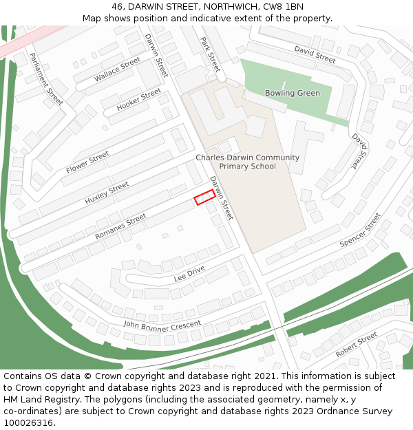 46, DARWIN STREET, NORTHWICH, CW8 1BN: Location map and indicative extent of plot