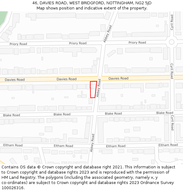 46, DAVIES ROAD, WEST BRIDGFORD, NOTTINGHAM, NG2 5JD: Location map and indicative extent of plot