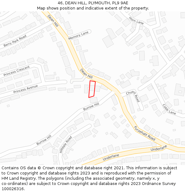 46, DEAN HILL, PLYMOUTH, PL9 9AE: Location map and indicative extent of plot