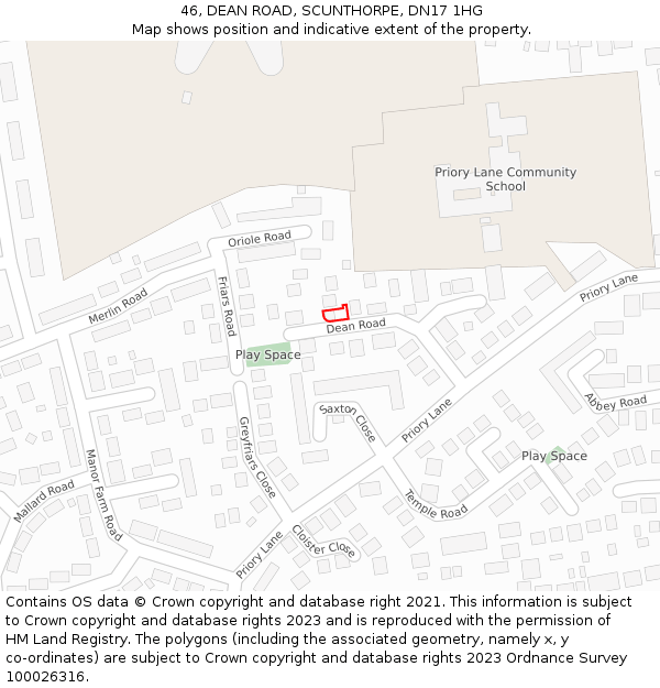 46, DEAN ROAD, SCUNTHORPE, DN17 1HG: Location map and indicative extent of plot